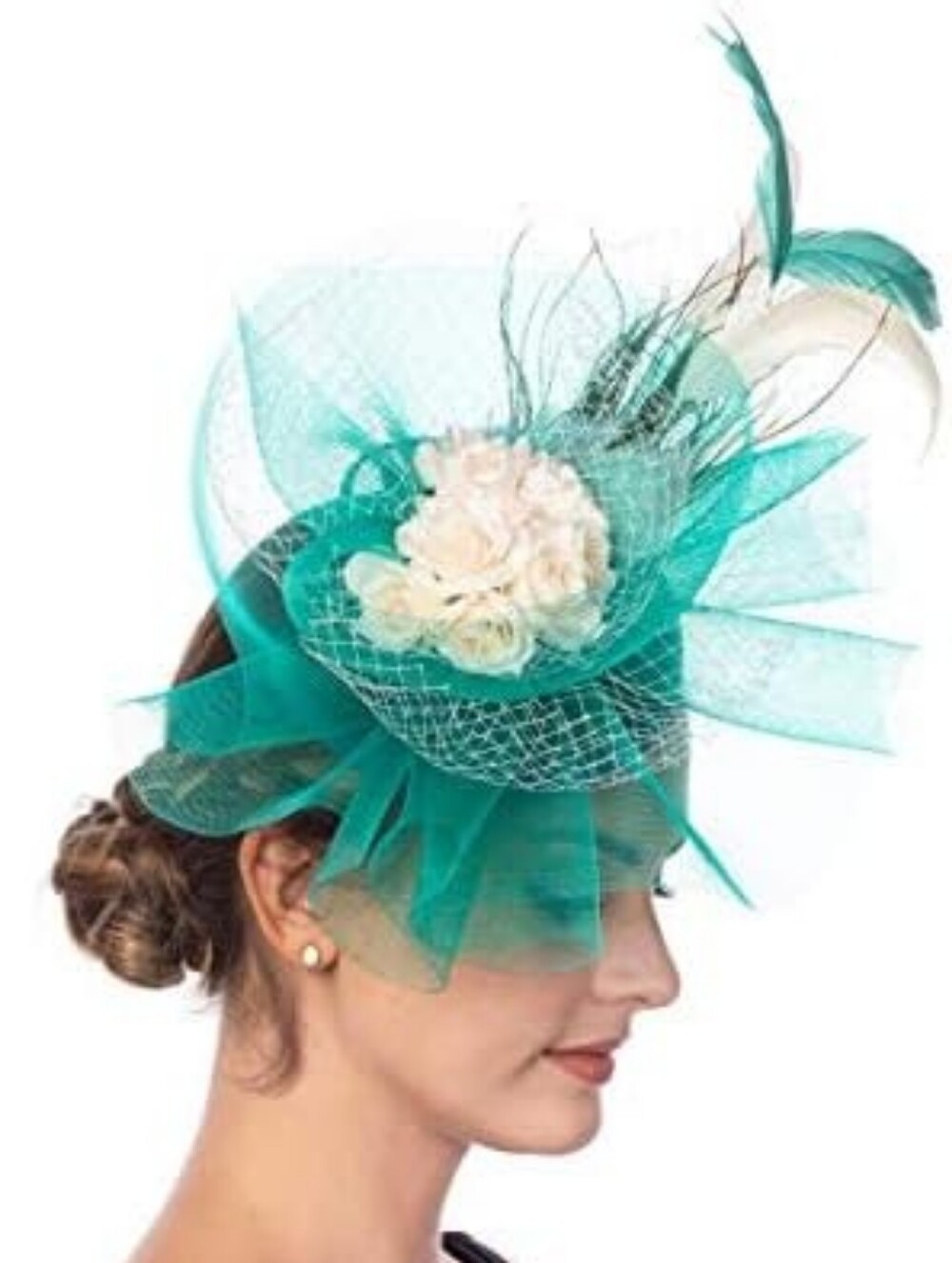 Lucky Leaf Teal Feathered Floral Fascinator Hat for Women